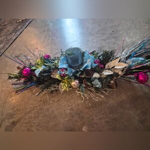 Festive Blue and Pink Candle Holder Centerpiece Handmade New